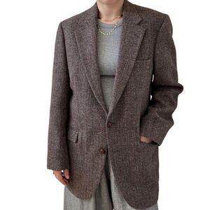 Vintage Harris Tweed Brown Wool Woven in Scotland Academic Blazer Sport Coat 42L